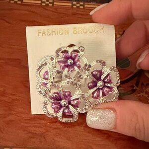 Silver and Purple Flower Brooch